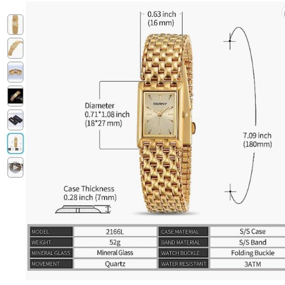 BERNY Gold Watch Quartz Wrist Stainless Steel Band Watch - Picture 3 of 6